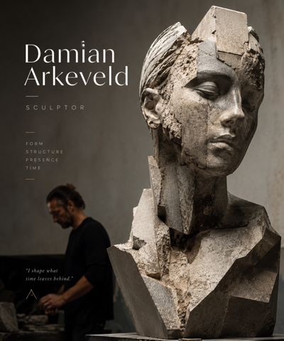 Damian Arkeveld working on a stone sculpture in his studio